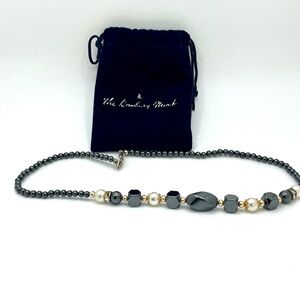 Danbury Mint Hematite Bead Necklace with Faux Pearls & Gold Tone Accents